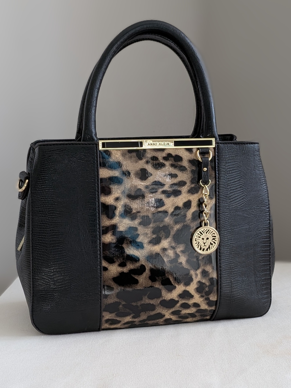 Anne Klein Black Leopard Print Satchel/Crossbody